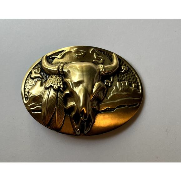 Jean’s Friend Cattle Bull Horn Skull Belt Buckle - Picture 2 of 10